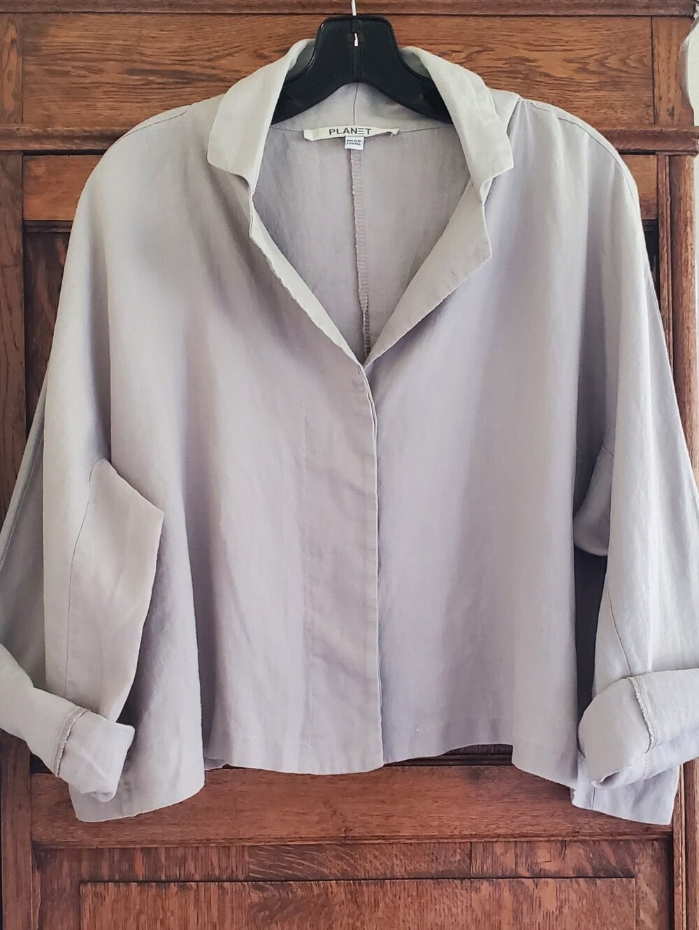 PLANET Linen Shirt ONE SIZE FITS MOST NEUTRAL GRAY TAN